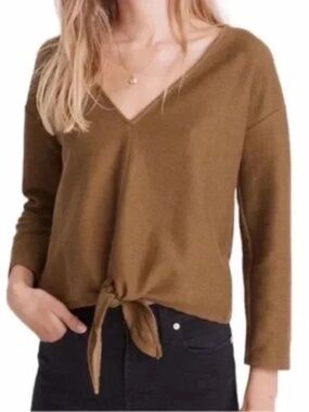 Madewell Women's XXS Brown Tie Front Top
